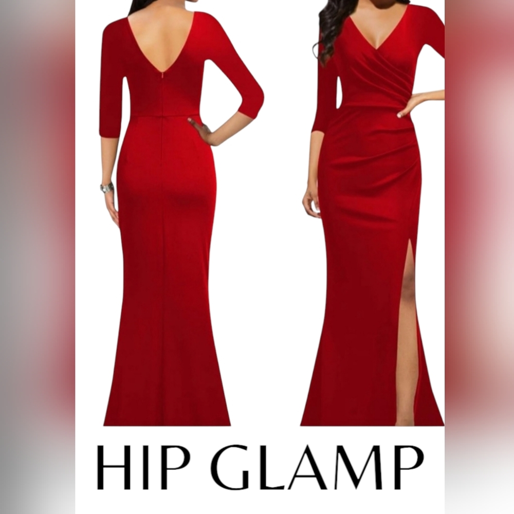 BODYCON Maxi High Slit Long Red Formal Evening Cocktail Party Prom Dress- XL